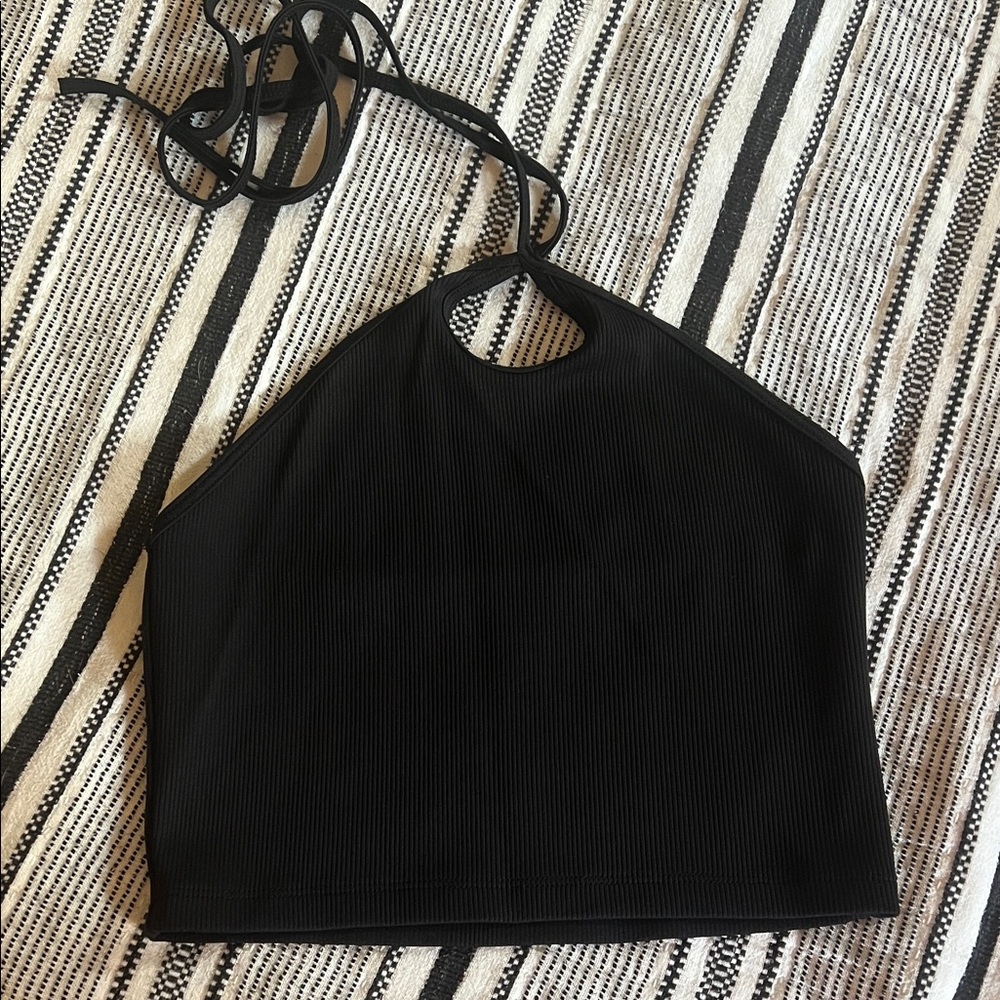 Zara Black Halter Neck Ribbed Crop Top